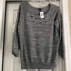 NWT gray jeweled neck sweater